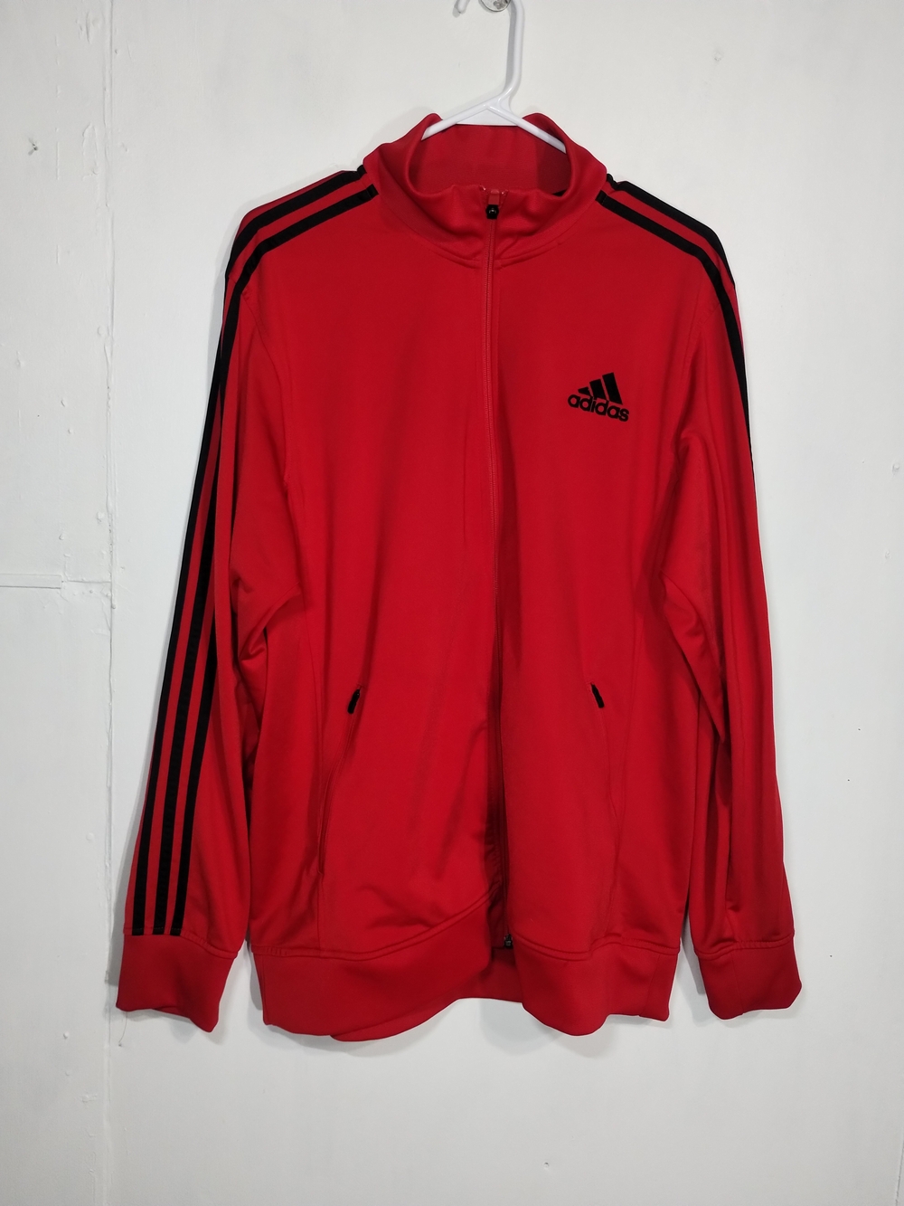 adidas Red Full-Zip Performance Track Jacket with Black Stripes